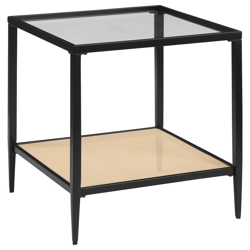 710657 Amherst Glass Top Metal with Cane Shelf End Table Black