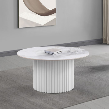 708338 Rowena Round Sintered Stone Coffee Table White Faux Marble