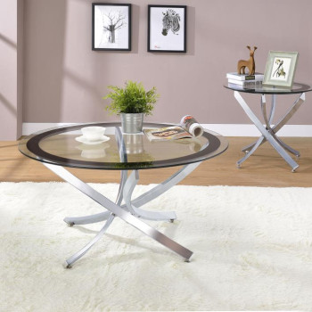 702588-S2 Brooke 2-piece Round Glass Top Coffee Table Set Chrome