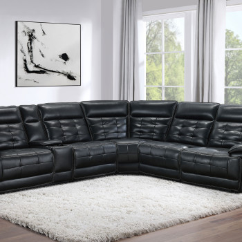 609610PP Hewitt Leather Upholstered Power Reclining Sectional Black
