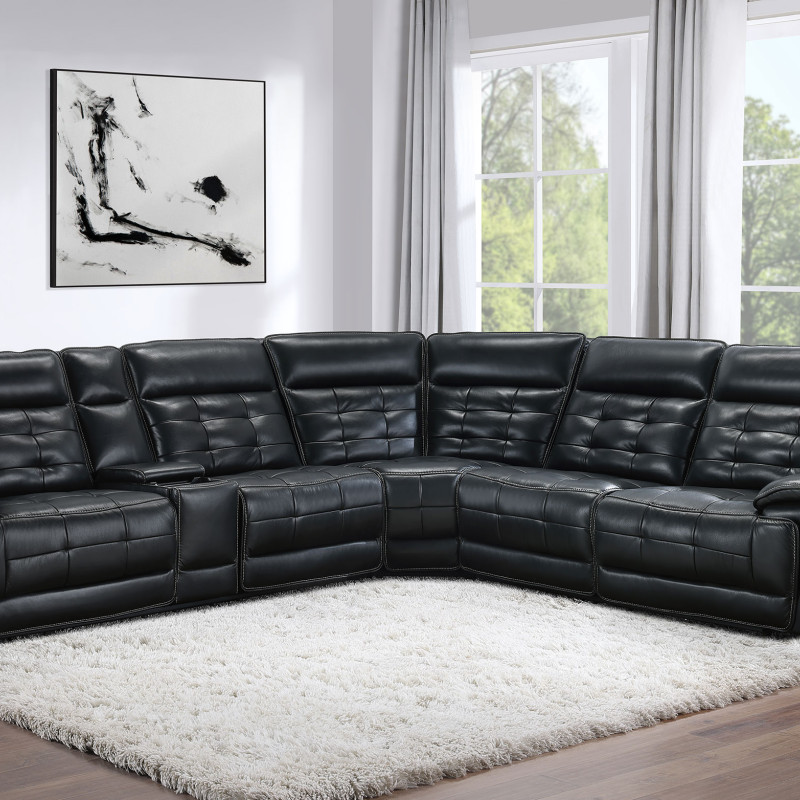 609610PP Hewitt Leather Upholstered Power Reclining Sectional Black