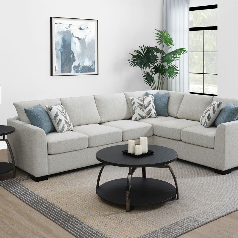 500818 Ashford Chenille Upholstered Sleeper Sectional Sofa Greige