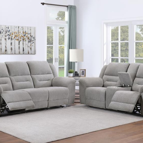 602551-S2 Gilson 2-piece Chenille Upholstered Sofa Set Grey