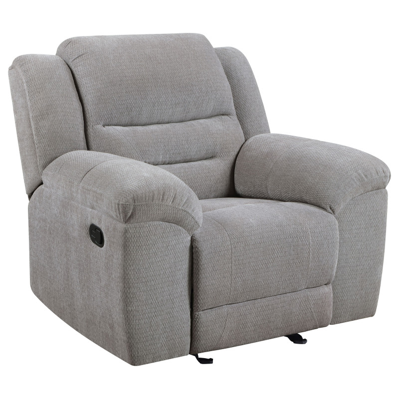 602553 Gilson Chenille Upholstered Reclining Glider Recliner Grey
