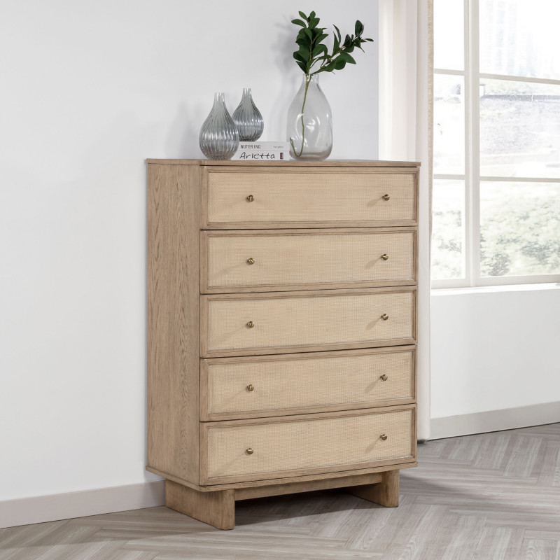 225045 Kailani 5-drawer Bedroom Chest of Drawers Beige Oak