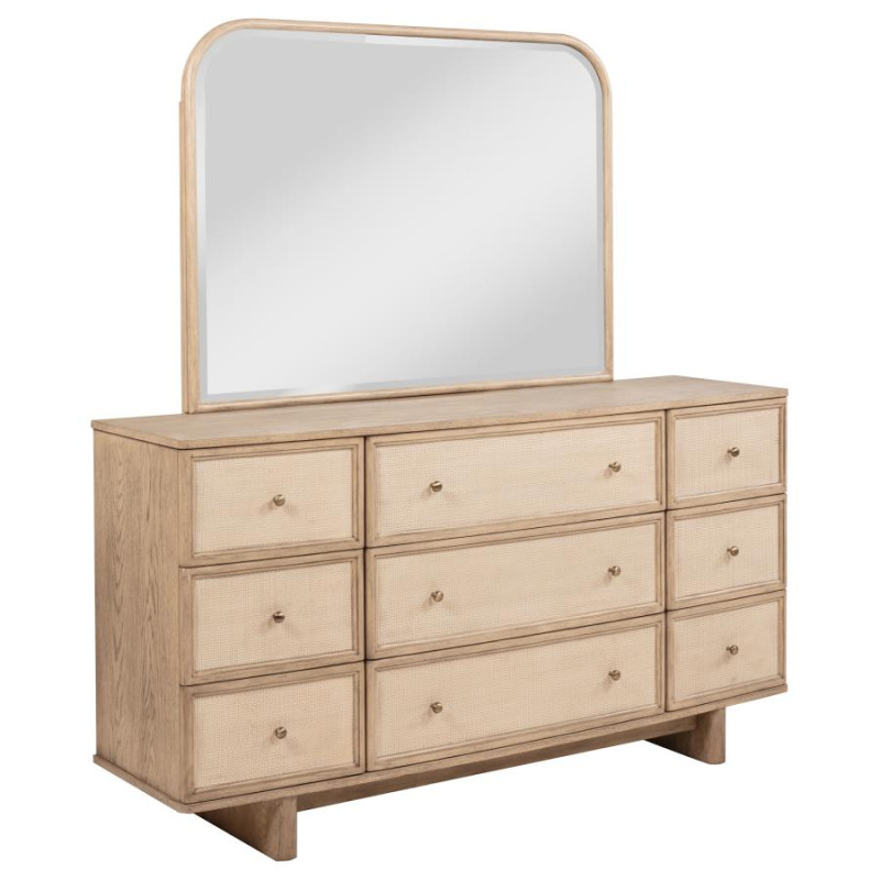 225043M Kailani 9-drawer Dresser and Mirror Beige Oak