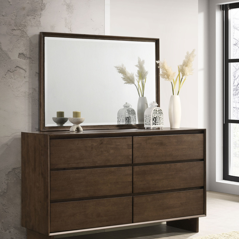 225013M Glenwood 6-drawer Dresser and Mirror Warm Brown