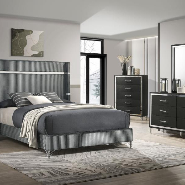 224991Q-S5 Lucia 5-piece Queen Bedroom Set Grey Black