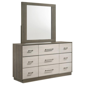 224983M Fenwick 9-drawer Dresser with Mirror Grey Oak