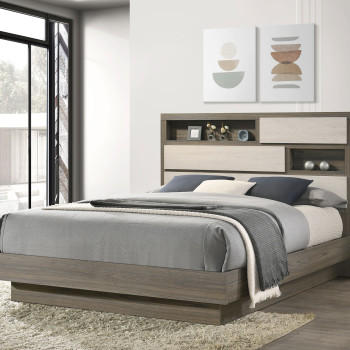 224981KE Fenwick Eastern King Bed Bookcase Headboard Grey Oak