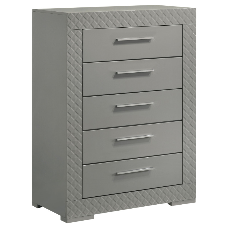 224975 Ives 5-drawer Bedroom Chest of Drawers Grey High Gloss