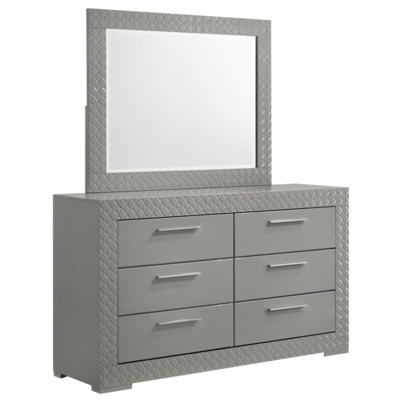 224973M Ives 6-drawer Dresser and Mirror Grey High Gloss