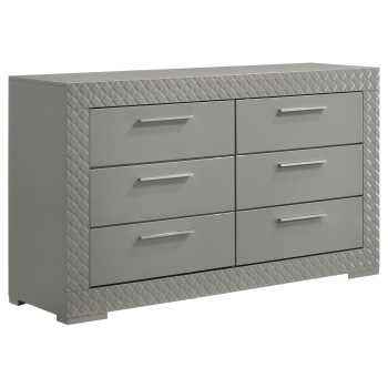 224973 Ives 6-drawer Dresser Cabinet Grey High Gloss