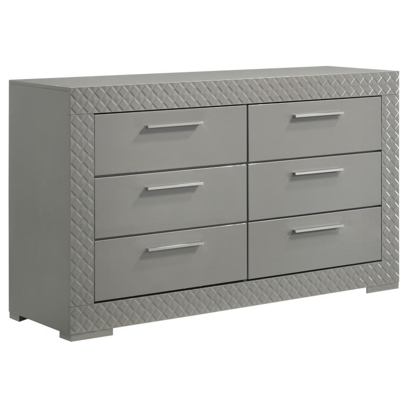 224973 Ives 6-drawer Dresser Cabinet Grey High Gloss