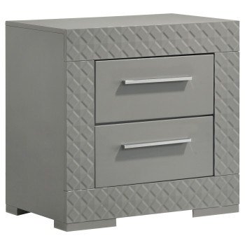 224972 Ives 2-drawer Nightstand Bedside Table Grey High Gloss