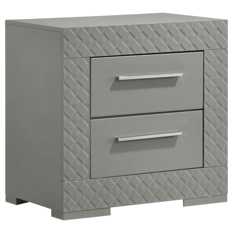 224972 Ives 2-drawer Nightstand Bedside Table Grey High Gloss