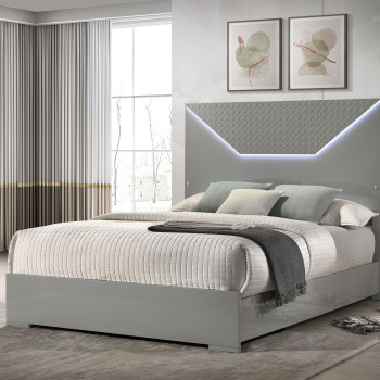 224971KE Ives Eastern King Panel Bed LED Headboard Grey High Gloss