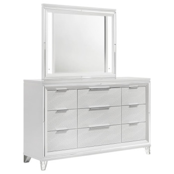 224963M Marmore 9-drawer Dresser and LED Mirror White