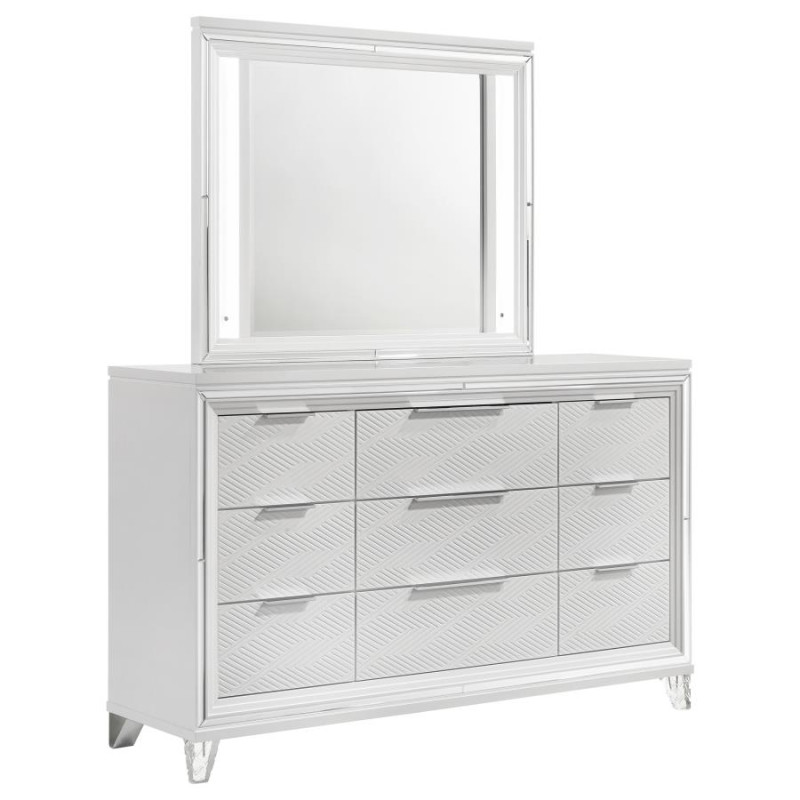 224963M Marmore 9-drawer Dresser and LED Mirror White