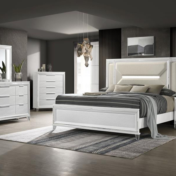 224961KE-S5 Marmore 5-piece Eastern King Bedroom Set White