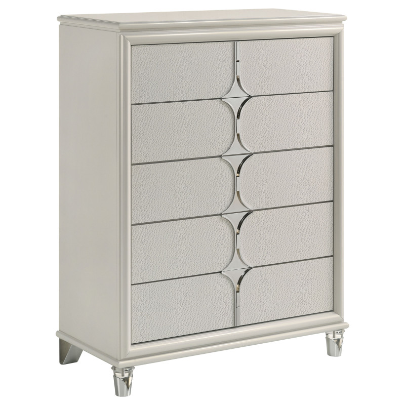 224955 Olivia 5-drawer Bedroom Chest of Drawers Pearl White