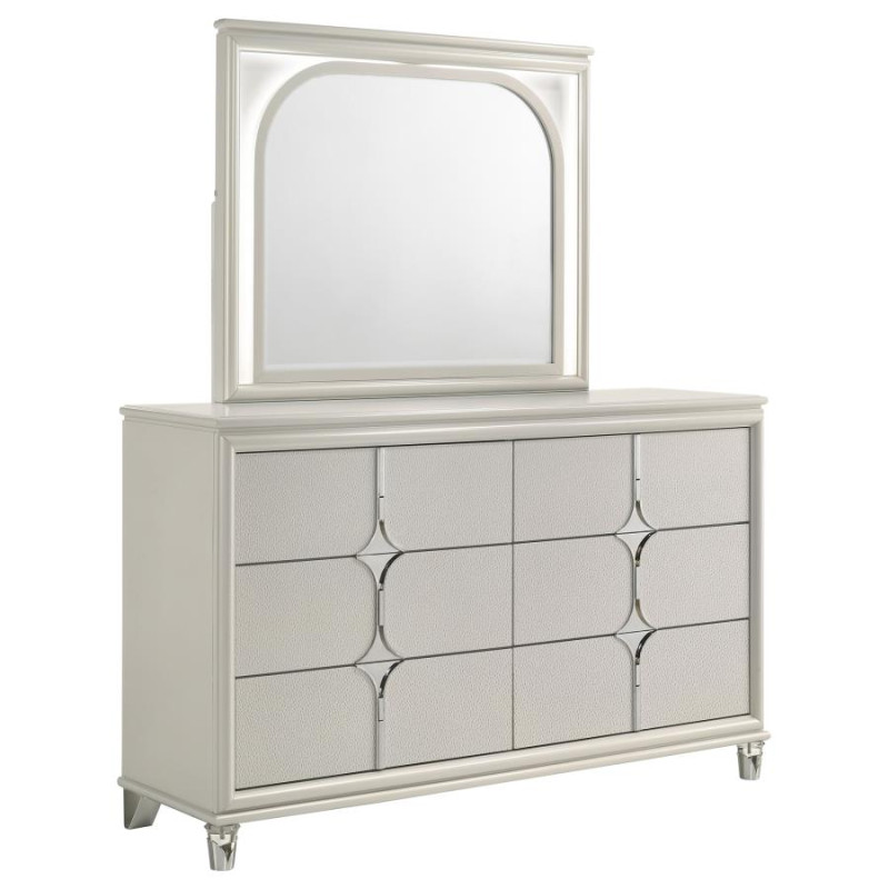 224953M Olivia 6-drawer Dresser and LED Mirror Pearl White