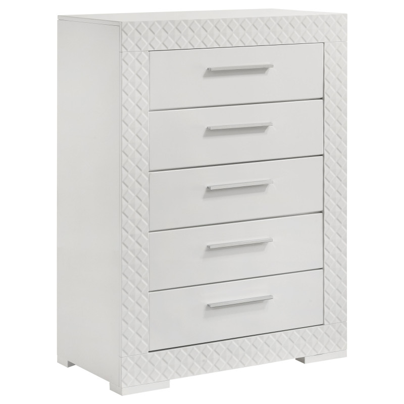 224945 Ives 5-drawer Bedroom Chest of Drawers White High Gloss