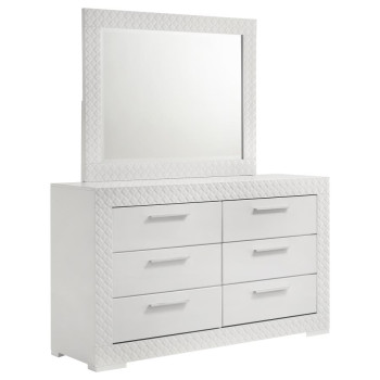 224943M Ives 6-drawer Dresser and Mirror White High Gloss