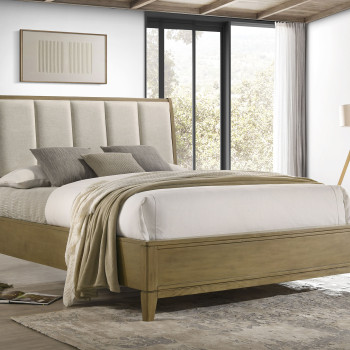 224921KE Granada Upholstered Eastern King Panel Bed Natural Pine