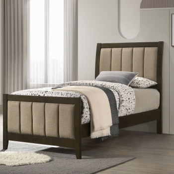 224421T Wilkes 51-inch Upholstered Twin Bed Dark Cocoa