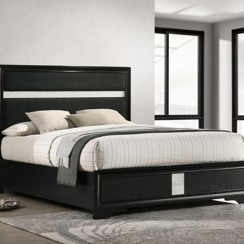 206360KE Miranda 54-inch Upholstered Eastern King Panel Bed Black