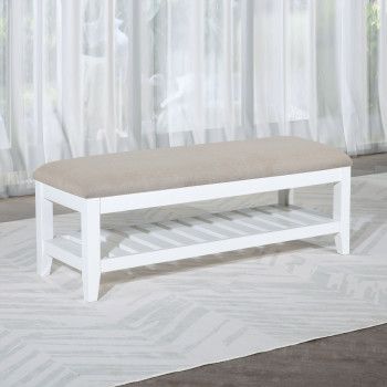223476 Bexhill Upholstered Rectangular Bench with Shelf White