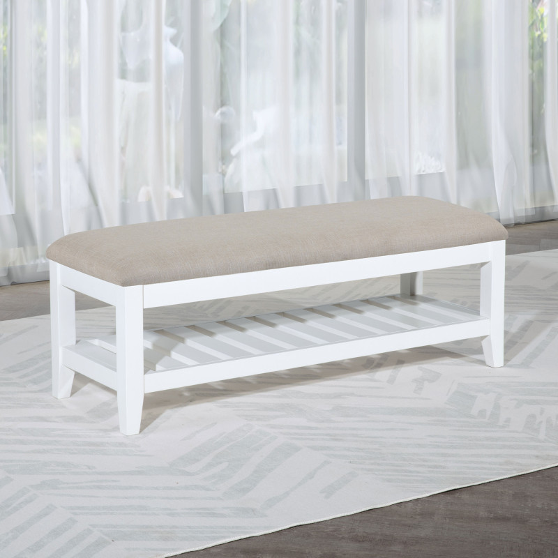 223476 Bexhill Upholstered Rectangular Bench with Shelf White