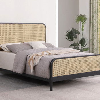360250Q Lanewood Open Cane Webbing Metal Queen Bed Black