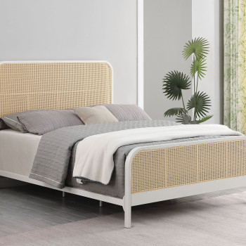 360251Q Lanewood Open Cane Webbing Metal Queen Bed White