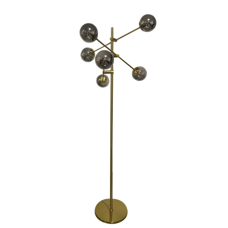920248 Exline 62-inch Molecular Smoked Orb Metal Floor Lamp Gold