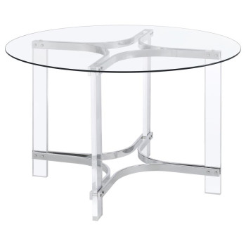108501 Adino 47-inch Round Glass Top Acrylic Dining Table Chrome