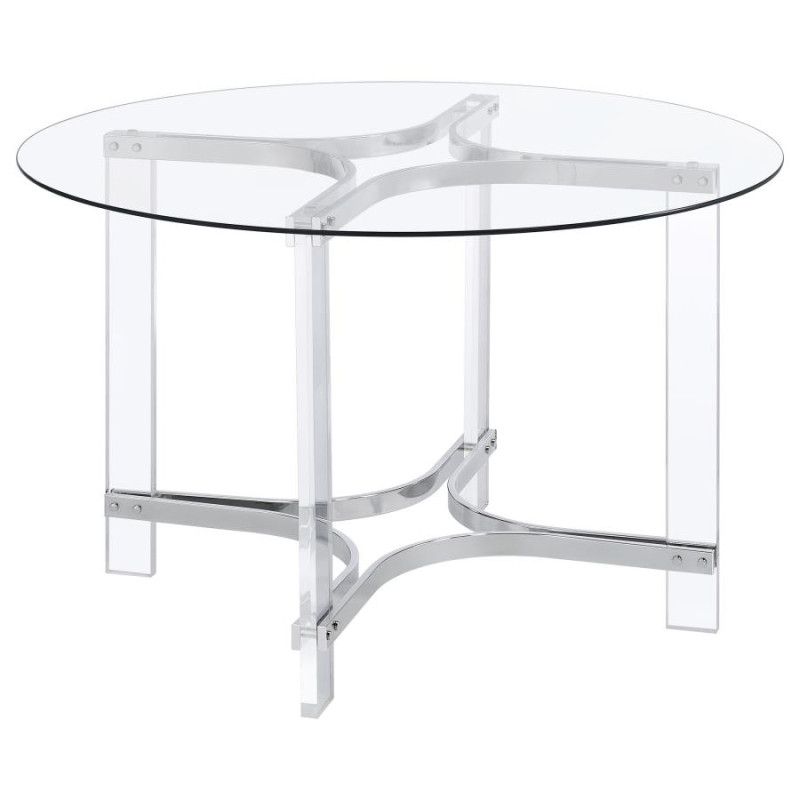 108501 Adino 47-inch Round Glass Top Acrylic Dining Table Chrome