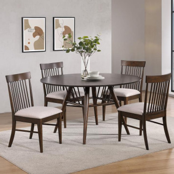 108891-S5 Everton 5-Piece Round 54-Inch Dining Table Set Dark Walnut