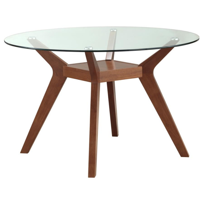 122180BG Paxton Round 48-inch Glass Top Wood Dining Table Nutmeg