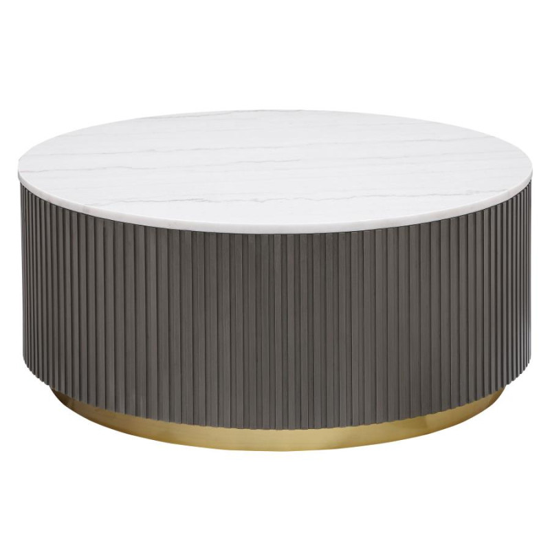 710418 Jason Round Marble Top Coffee Table White And Charcoal