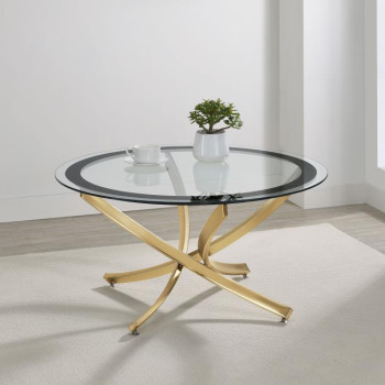707888 Brooke Round Glass Top Coffee Table Metal Base Brass