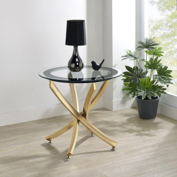 707887 Brooke Round Glass Top Side End Table Metal Base Brass