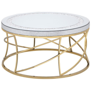 710368 Elise Round Mirror Top Stainless Steel Coffee Table Gold