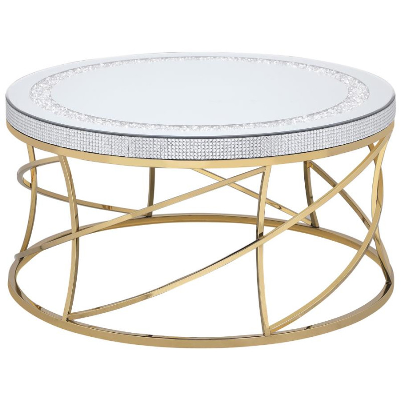 710368 Elise Round Mirror Top Stainless Steel Coffee Table Gold