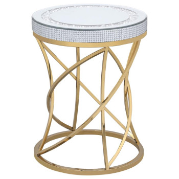 710367 Elise Round Mirror Top Stainless Steel End Table Gold