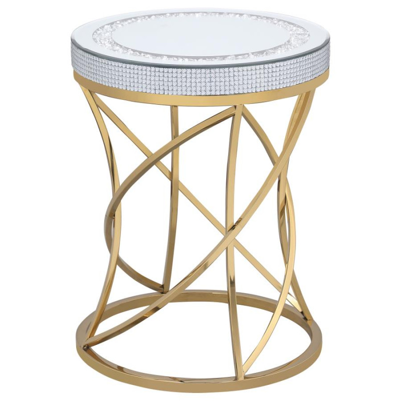 710367 Elise Round Mirror Top Stainless Steel End Table Gold