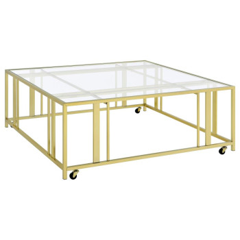 710188 Adri Square Glass Top Coffee Table with Casters Matte Brass
