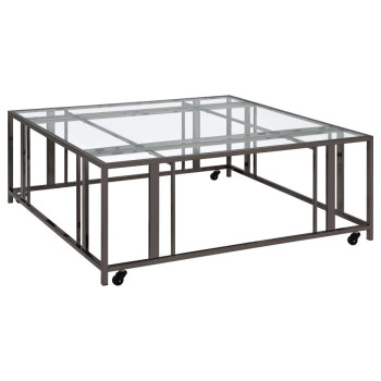 710178 Adri Square Glass Top Coffee Table with Casters Black Nickel