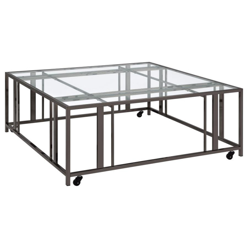 710178 Adri Square Glass Top Coffee Table with Casters Black Nickel